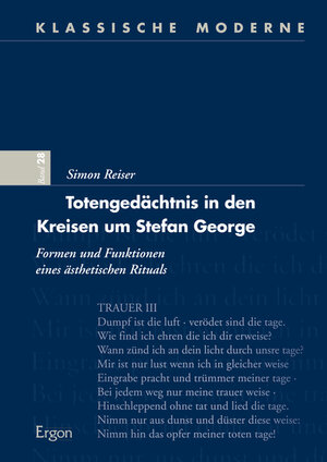 Buchcover Totengedächtnis in den Kreisen um Stefan George | Simon Reiser | EAN 9783956501227 | ISBN 3-95650-122-5 | ISBN 978-3-95650-122-7