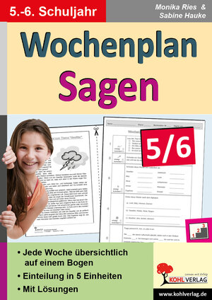 Buchcover Wochenplan Sagen / Klasse 5-6 | Sabine Hauke | EAN 9783956866319 | ISBN 3-95686-631-2 | ISBN 978-3-95686-631-9