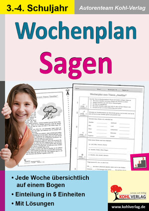 Buchcover Wochenplan Sagen / Klasse 3-4 | Autorenteam Kohl-Verlag | EAN 9783960406280 | ISBN 3-96040-628-2 | ISBN 978-3-96040-628-0
