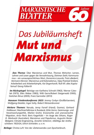 Buchcover Das Jubiläumsheft – Mut und Marxismus  | EAN 9783961703654 | ISBN 3-96170-365-5 | ISBN 978-3-96170-365-4