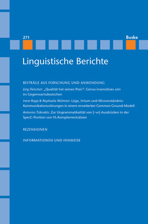 Buchcover Linguistische Berichte Heft 271  | EAN 9783967691795 | ISBN 3-96769-179-9 | ISBN 978-3-96769-179-5