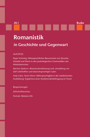 Buchcover Romanistik in Geschichte und Gegenwart Jahrgang 28 Heft 1  | EAN 9783967693737 | ISBN 3-96769-373-2 | ISBN 978-3-96769-373-7
