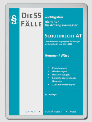 Buchcover eBook Die 55 wichtigsten Faelle Schuldrecht AT | Karl-Edmund Hemmer | EAN 9783968380940 | ISBN 3-96838-094-0 | ISBN 978-3-96838-094-0