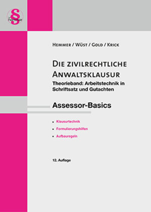 Buchcover eBook Assessor-Basics Die zivilrechtliche Anwaltsklausur | Karl-Edmund Hemmer | EAN 9783968381794 | ISBN 3-96838-179-3 | ISBN 978-3-96838-179-4