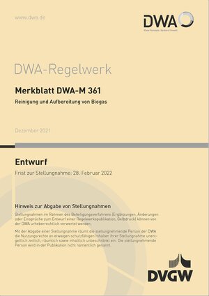 Buchcover Merkblatt DWA-M 361 Reinigung und Aufbereitung von Biogas (Entwurf) | EAN 9783968621722 | ISBN 3-96862-172-7 | ISBN 978-3-96862-172-2
