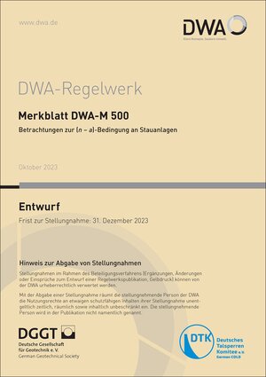 Buchcover Merkblatt DWA-M 500 Betrachtungen zur (n – a)-Bedingung an Stauanlagen (Entwurf)  | EAN 9783968626307 | ISBN 3-96862-630-3 | ISBN 978-3-96862-630-7