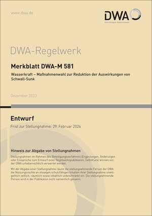 Buchcover Merkblatt DWA-M 581 Wasserkraft - Maßnahmenwahl zur Reduktion der Auswirkungen von Schwall-Sunk (Entwurf)  | EAN 9783968626376 | ISBN 3-96862-637-0 | ISBN 978-3-96862-637-6