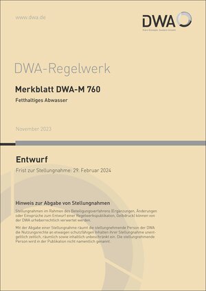 Buchcover Merkblatt DWA-M 760 Fetthaltiges Abwasser (Entwurf)  | EAN 9783968626406 | ISBN 3-96862-640-0 | ISBN 978-3-96862-640-6