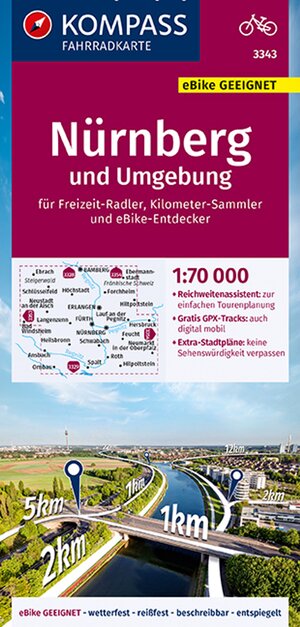 Buchcover KOMPASS Fahrradkarte 3343 Nürnberg und Umgebung 1:70.000  | EAN 9783990448007 | ISBN 3-99044-800-5 | ISBN 978-3-99044-800-7