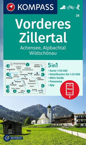 Buchcover KOMPASS Wanderkarte 28 Vorderes Zillertal 1:50.000  | EAN 9783991214595 | ISBN 3-99121-459-8 | ISBN 978-3-99121-459-5