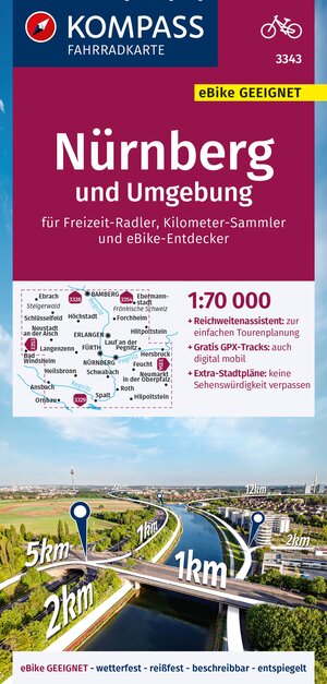 Buchcover KOMPASS Fahrradkarte 3343 Nürnberg und Umgebung 1:70.000  | EAN 9783991214601 | ISBN 3-99121-460-1 | ISBN 978-3-99121-460-1