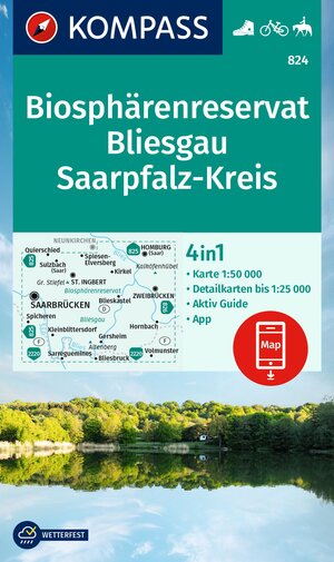 Buchcover KOMPASS Wanderkarte 824 Biosphärenreservat Bliesgau & Saarpfalz-Kreis 1:25.000  | EAN 9783991541646 | ISBN 3-99154-164-5 | ISBN 978-3-99154-164-6