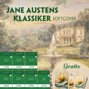 Buchcover Jane Austens Klassiker Softcover (7 Bücher + Audio-Online + exklusive Extras) - Frank-Lesemethode | Jane Austen | EAN 9783991683025 | ISBN 3-99168-302-4 | ISBN 978-3-99168-302-5