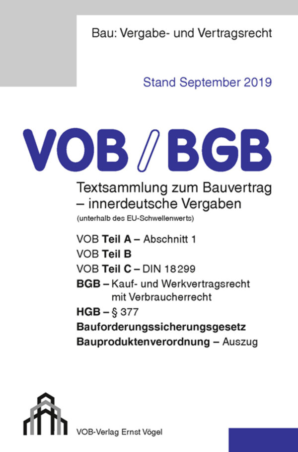 VOB/BGB Textsammlung Zum Bauvertrag - Innerdeutsche Vergaben (Stand ...