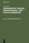 Buchcover Paul Tillich: Gesammelte Werke. Ergänzungs- und Nachlaßbände / Frühe Predigten 1909–1918