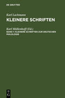 Buchcover Karl Lachmann: Kleinere Schriften / Kleinere Schriften zur deutschen Philologie