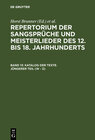 Buchcover Repertorium der Sangsprüche und Meisterlieder des 12. bis 18. Jahrhunderts / Katalog der Texte. Jüngerer Teil (W - Z)