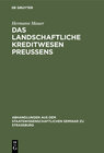 Buchcover Das landschaftliche Kreditwesen Preussens