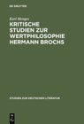 Buchcover Kritische Studien zur Wertphilosophie Hermann Brochs