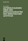 Buchcover Untersuchungen über den Sprachcharakter des griechischen Leviticus