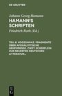 Buchcover Johann Georg Hamann: Hamann’s Schriften / Kogzompaz. Fragmente über apokalyptische Geheimnisse. Zwey Scherflein zur neue