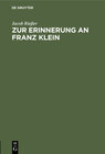 Buchcover Zur Erinnerung an Franz Klein