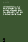 Buchcover Festschrift für Heinz Hübner zum 70. Geburtstag am 7. November 1984