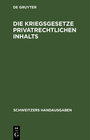 Buchcover Die Kriegsgesetze privatrechtlichen Inhalts