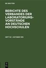 Buchcover Berichte des Verbandes der Laboratoriums-Vorstände an deutschen Hochschulen / 1. Oktober 1916