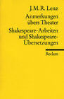Buchcover Anmerkungen übers Theater. Shakespeare-Arbeiten und Shakespeare-Übersetzungen