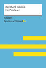 Buchcover Der Vorleser von Bernhard Schlink: Lektüreschlüssel mit Inhaltsangabe, Interpretation, Prüfungsaufgaben mit Lösungen, Le