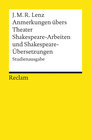 Buchcover Anmerkungen übers Theater / Shakespeare-Arbeiten und Shakespeare-Übersetzungen