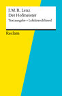 Buchcover Textausgabe + Lektüreschlüssel. Jakob Michael Reinhold Lenz: Der Hofmeister