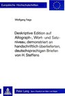 Buchcover Deskriptive Edition auf Allograph-, Wort- und Satzniveau, demonstriert an handschriftlich überlieferten, deutschsprachig