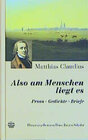 Buchcover Also am Menschen liegt es