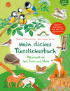 Buchcover Mein dickes Tierstickerbuch. Rätselspaß mit Igel, Fuchs und Meise