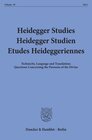 Buchcover Heidegger Studies - Heidegger Studien - Etudes Heideggeriennes.