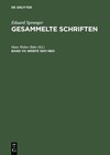 Buchcover Eduard Spranger: Gesammelte Schriften / Briefe 1901–1963