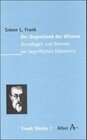 Buchcover Werke in acht Bänden / Der Gegenstand des Wissens