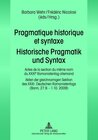 Buchcover Pragmatique historique et syntaxe- Historische Pragmatik und Syntax