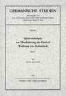 Buchcover Untersuchungen zur Überlieferung des Parzival Wolframs von Eschenbach