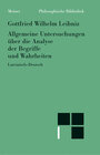 Buchcover Allgemeine Untersuchungen über die Analyse der Begriffe und Wahrheiten