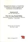 Buchcover Biografische Notizen zu Rudolf Wille, o. Professor für Strömungslehre der Technischen Universität Berlin