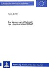 Buchcover Zur Wissenschaftlichkeit der Literaturwissenschaft