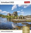 Buchcover Schottland Sehnsuchtskalender 2023. Postkarten-Fotokalender voll typisch schottischer Motive. Wochenkalender mit Urlaubs