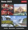 Buchcover Reise Tagesabreißkalender 2023. Kalender für jeden Tag mit faszinierenden Bildern fremder Kulturen, rätselhafter Bräuche