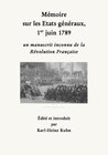 Buchcover Mémoire sur les Etats généraux, 1er juin 1789