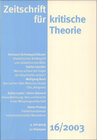 Buchcover Zeitschrift für kritische Theorie / Zeitschrift für kritische Theorie, Heft 16