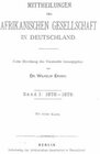 Buchcover Mittheilungen der Afrikanischen Gesellschaft in Deutschland Band 1: 1878-1879 - Band 5: 1886-1889, Berlin