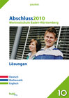 Buchcover Pauker. Die Lernhilfen / Werkrealschule Baden-Württemberg Abschluss 2010 - Lösungen